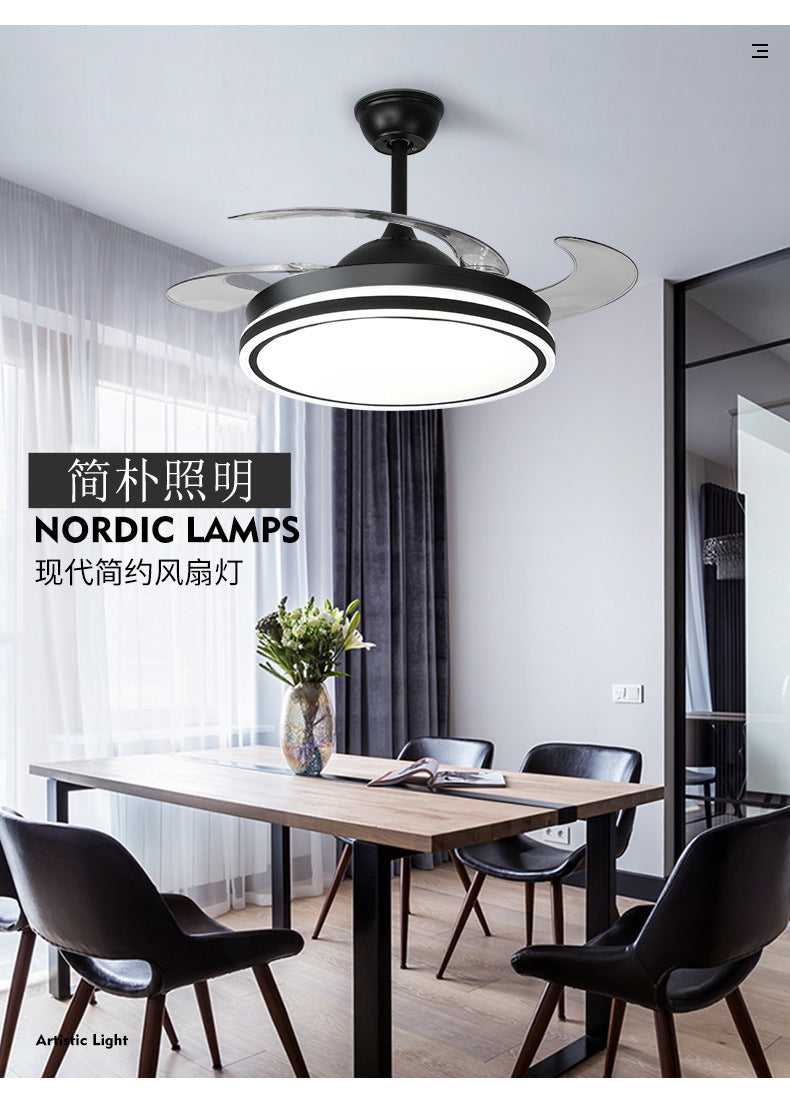 Invisible Fan Light for Home Bedroom Living Room Silent Variable Frequency Electric Fan Light Modern Simple Dining Room Ceiling Fan Light Wholesale
