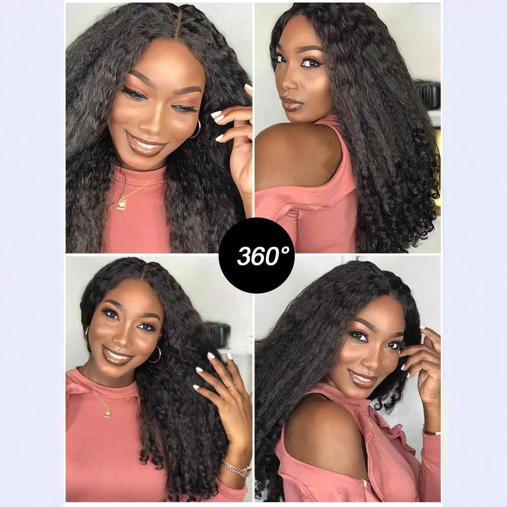 N Africa YAKI Straight Hair with Curly Ends Synthetic Wig V High-Temperature Fiber Wig with Hollow Top