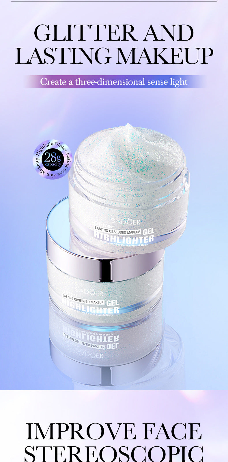 Colorful Highlight Gel SADOER Increase Facial Highlight Makeup Gel Cross-Border Wholesale