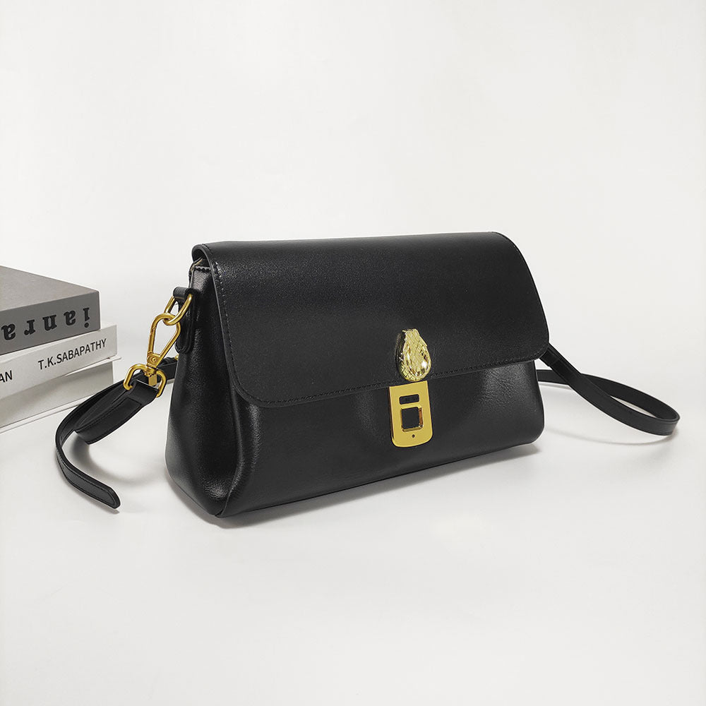 Fingerprint Unlock Bag Niche Genuine Leather Women's Bag High-end Flocked Top Layer Cowhide Single Shoulder Crossbody Commuter Underarm Bag