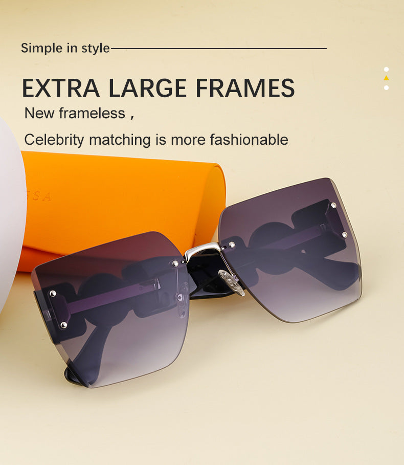 European and American Fashion Square Frame Sunglasses for Women, Trendy Rimless Cut Edge Sun Protection Sunglasses for Women sunglasses