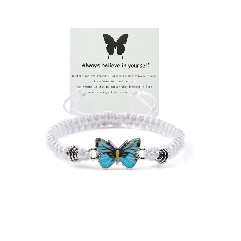 Adjustable Handmade Woven Bracelet with Oil Drop Alloy Pendant, Double Loop Butterfly Women's Woven Bracelet