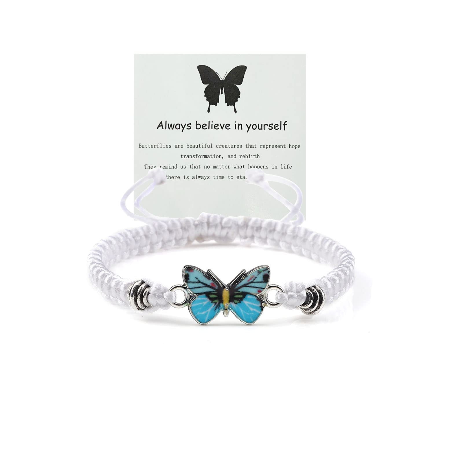 Adjustable Handmade Woven Bracelet with Oil Drop Alloy Pendant, Double Loop Butterfly Women's Woven Bracelet