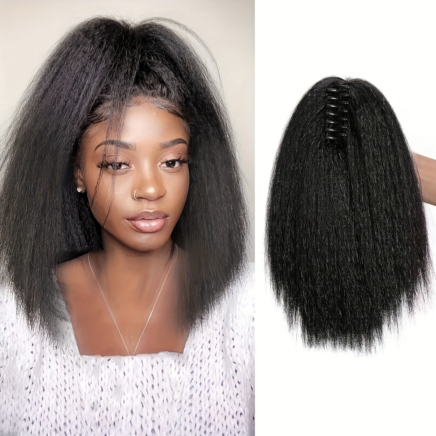 European and American Style Claw Clip Ponytail Wig yaki Ponytail Fluffy Straight Hair Short Ponytail African Synthetic Long Hair Braid