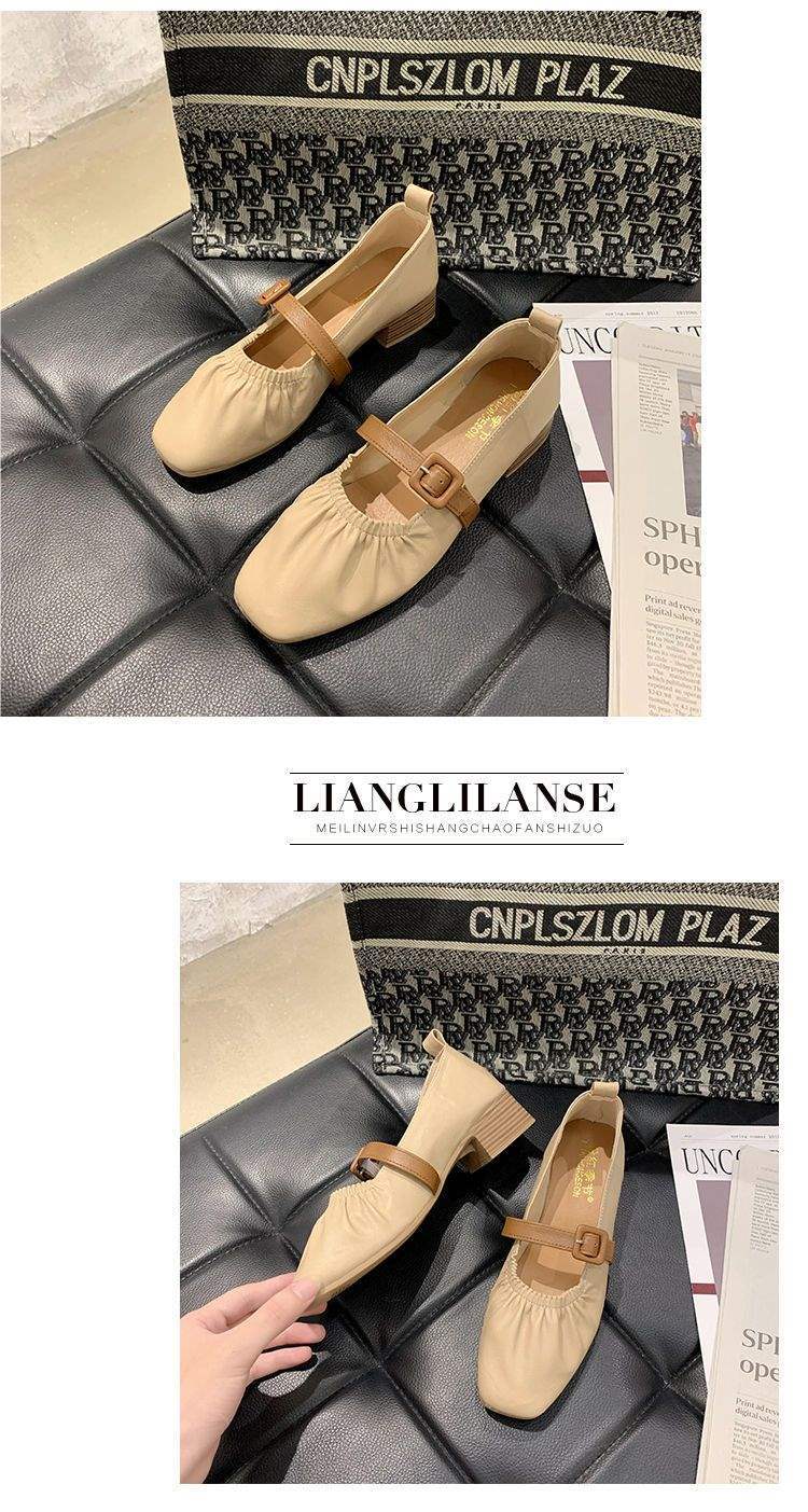 Hepburn Style Shallow Mouth Chunky Heel Single Shoes for Women2025New Square Toe Mary Jane Granny Shoes Mid Heel Versatile Soft Sole Retro