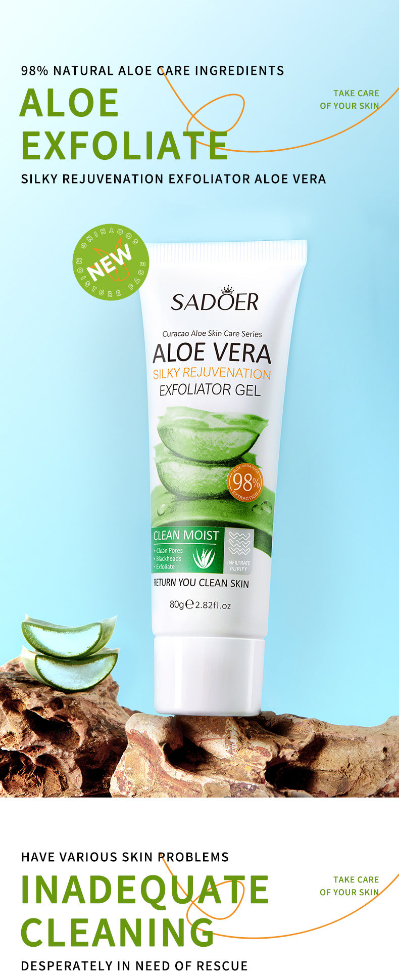 Full English Aloe Vera Skincare Set SADOER Cleansing, hydrating, moisturizing, and nourishing  foreign trade manufacturer wholesale