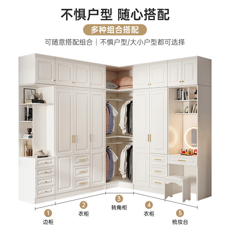 90Corner Wardrobe for Home Bedroom, Suitable for Various Sizes, Dressing Table Integrated, Trendy Simple European Style Large Wardrobe