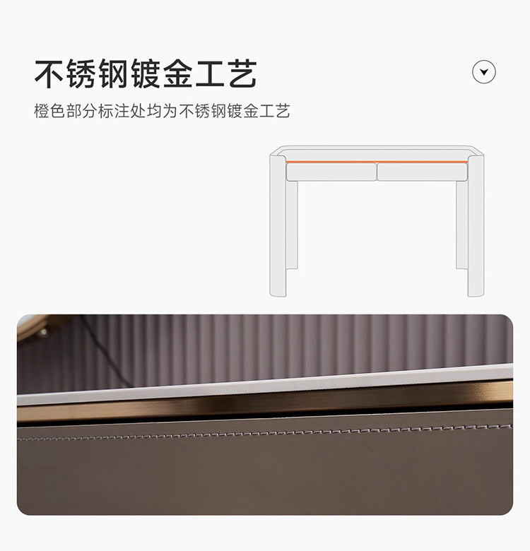 Italian Minimalist Saddle Leather Solid Wood Dressing Table Small Apartment Rock Board Makeup Table Chest of Drawers Integrated Bedroom Makeup Table