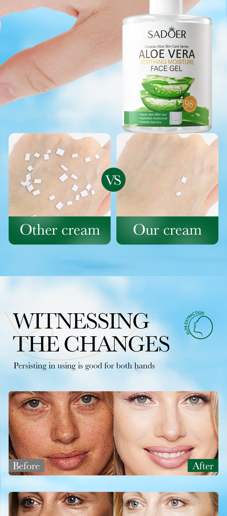 Aloe Vera Gel Aloe Vera Gel300g Large Capacity Hydrating Moisturizing Nourishing Cross-Border Foreign Trade Live Wholesale