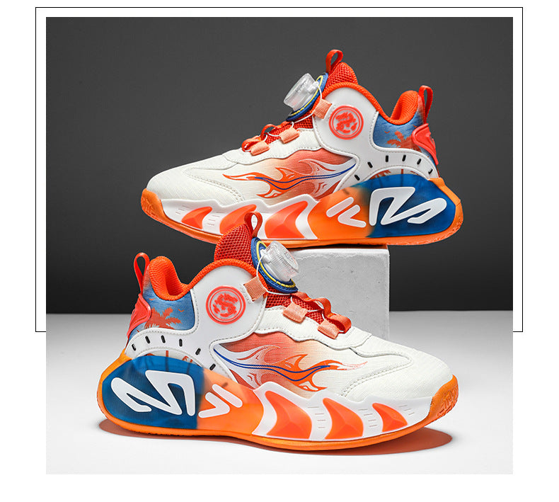 Chinese Style Girls' Shoes2025Autumn New Mesh Breathable Running Sports Shoes Children's Anti-Slip Wear-Resistant Basketball Shoes