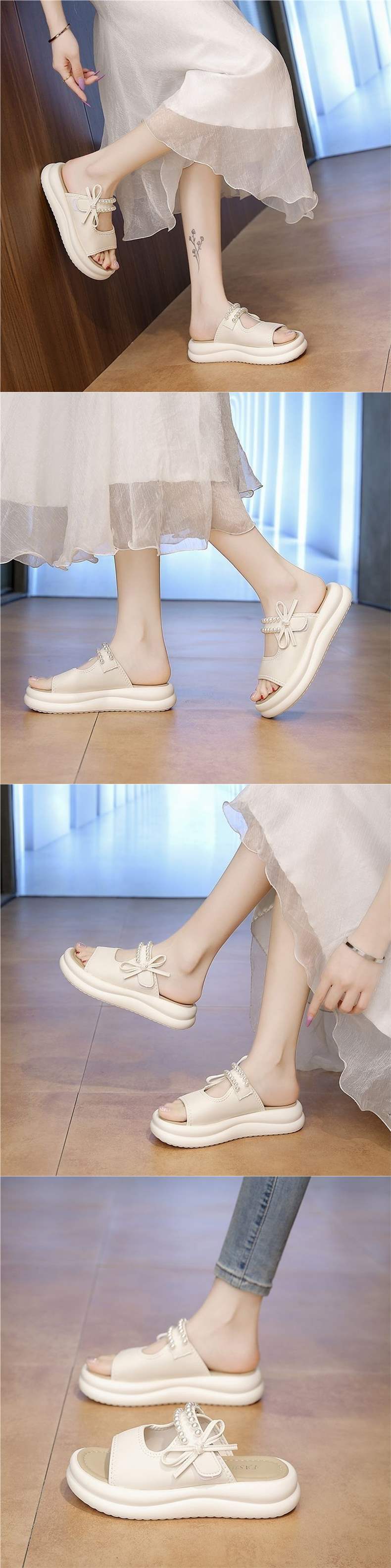 Beautiful Genuine Soft Leather Thick-Soled Women's Summer Slippers2025New style fairy-style outdoor slippers, lightweight and soft