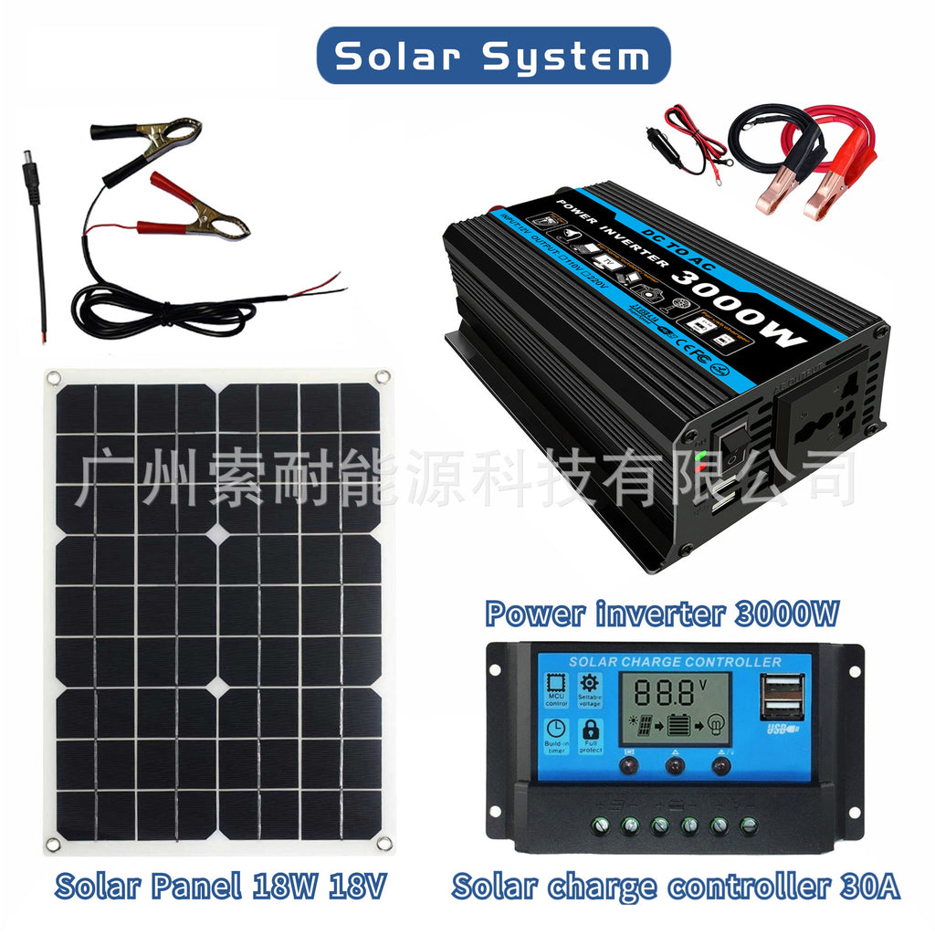 Tang Dynasty Solar Energy Kit System：DC12V 300W Inverter+30A Controller+18W Solar Panel
