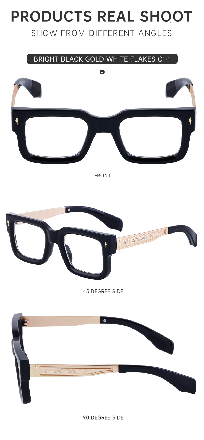 Fashion Square Frame Non-Prescription Glasses for Men, Can Be Fitted with Prescription Lenses, Optical Frame, Small Frame Glasses, Hot Sale