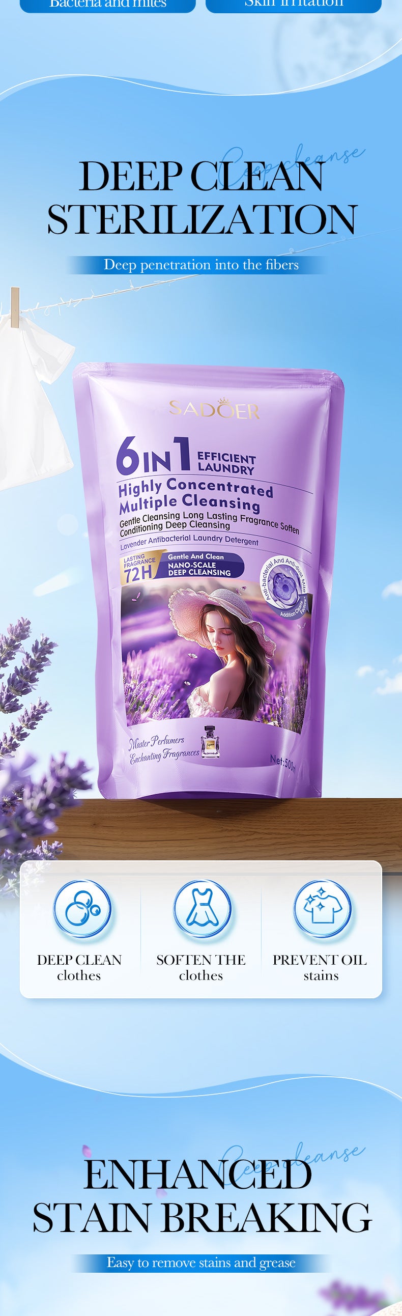 Cross-border Lavender Antibacterial Laundry Detergent500ml Fragrance Cleaning Clean Clothing Export Manufacturer Wholesale