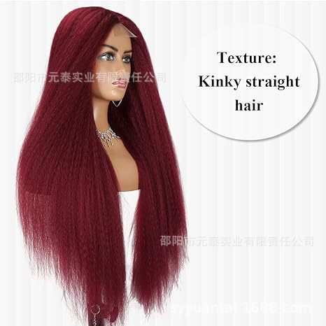Kinky Straight 13x4 Lace Front Synthetic Wig Long Black Wigs