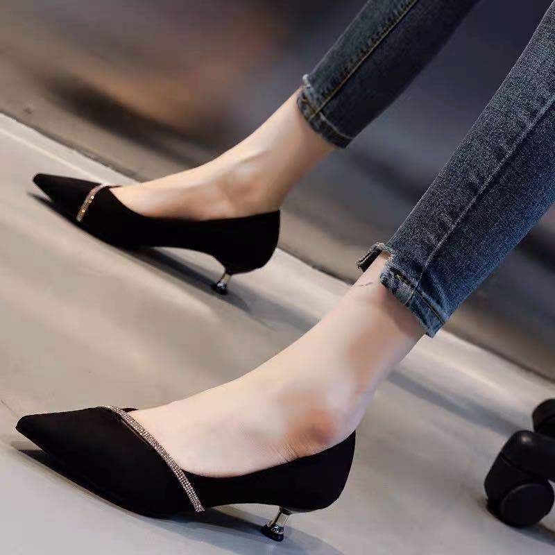 Chanel Style Women's Low Heel French Pointed Toe Versatile Student Girl Fairy Style Korean Version Thin Heel High Heels3cm