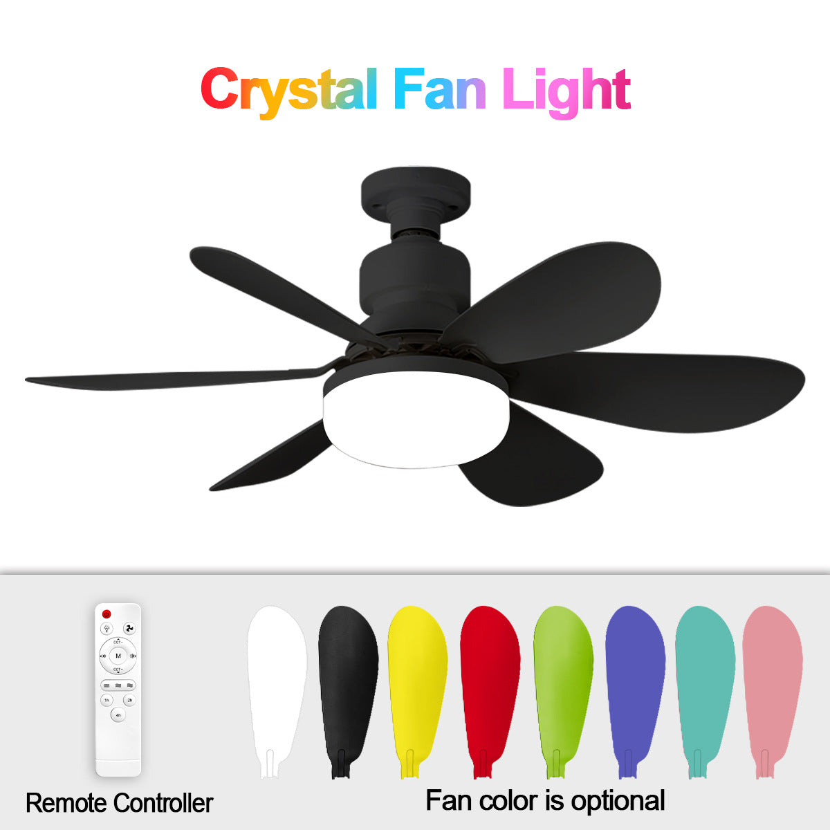 40W Crystal Fan Light Ceiling Fan Light Flower-Shaped Fan Light Living Room Ceiling Fan Light Simple Detachable Fan Blade Light Colorful