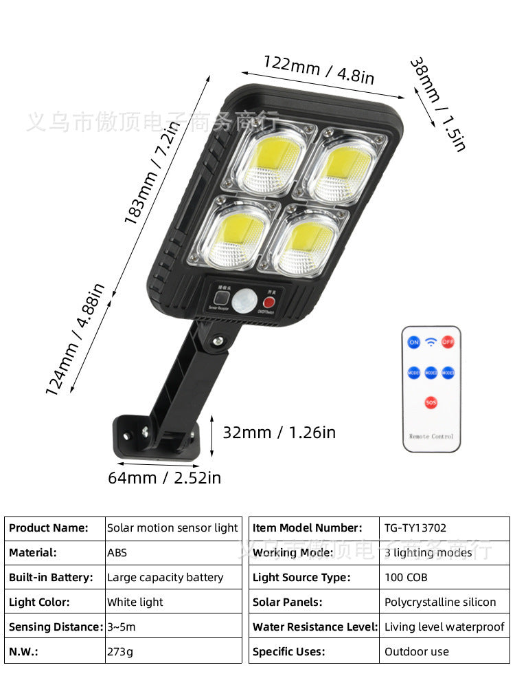 New solar light for outdoor use LED Wall Lamp Remote-Controlled Garden Path Light Garage Light with Human Body Sensor
