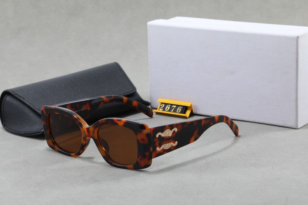 25New Spring Summer Arc de Triomphe Square Frame Face Slimming Sunglasses for Women Large Logo Wide Leg Sun Glasses UV Protection