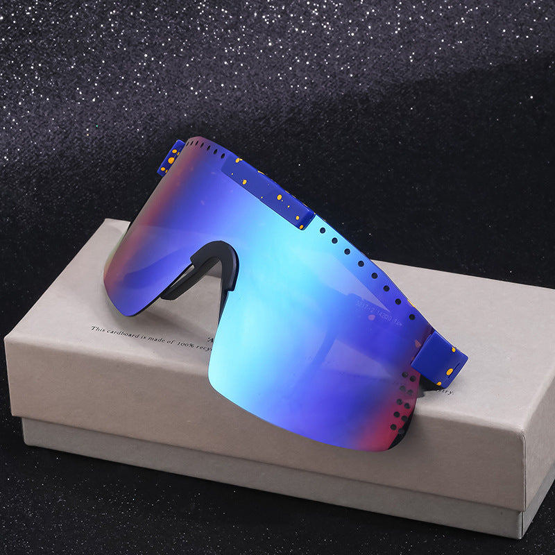 European and American Colorful Sunglasses Outdoor Cycling Windproof Sunglasses Men and Women One-piece Lens Sports Anti-ultraviolet Glasses
