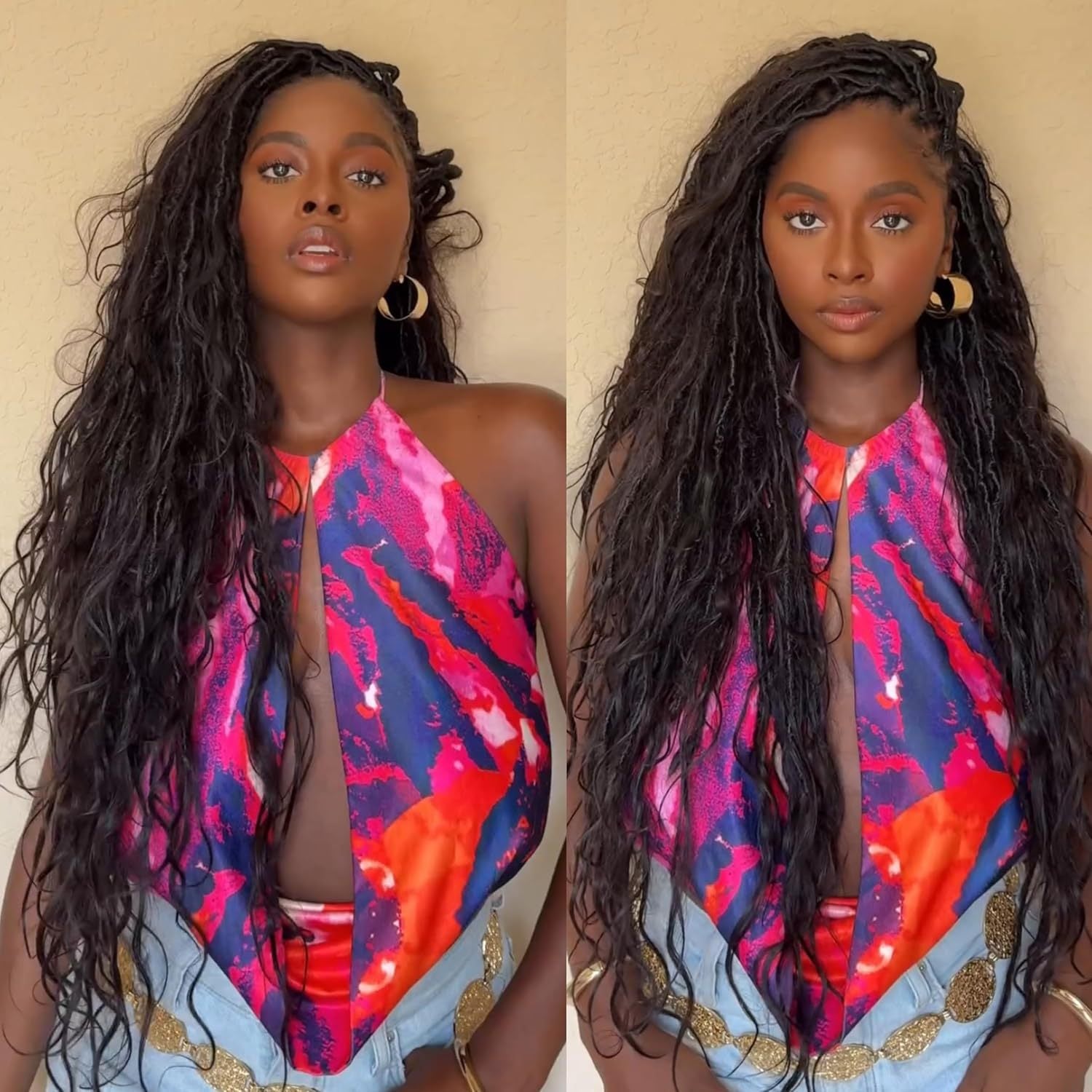 TEMU Hot-selling European and American Cross-border Synthetic Crochet Hair Extensions Straight and Curly Ends3Flowy Silk Lazy Style