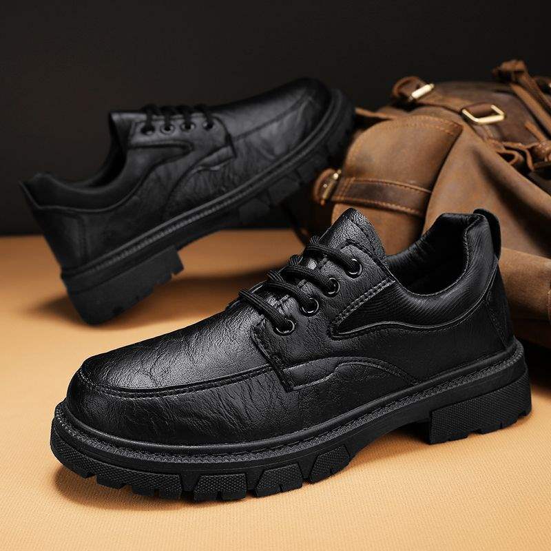 Autumn Men's Casual Leather Shoes Big Toe Shoes British Work Shoes Korean Style Trendy Black Leather Shoes Shallow Mouth Trendy Shoes