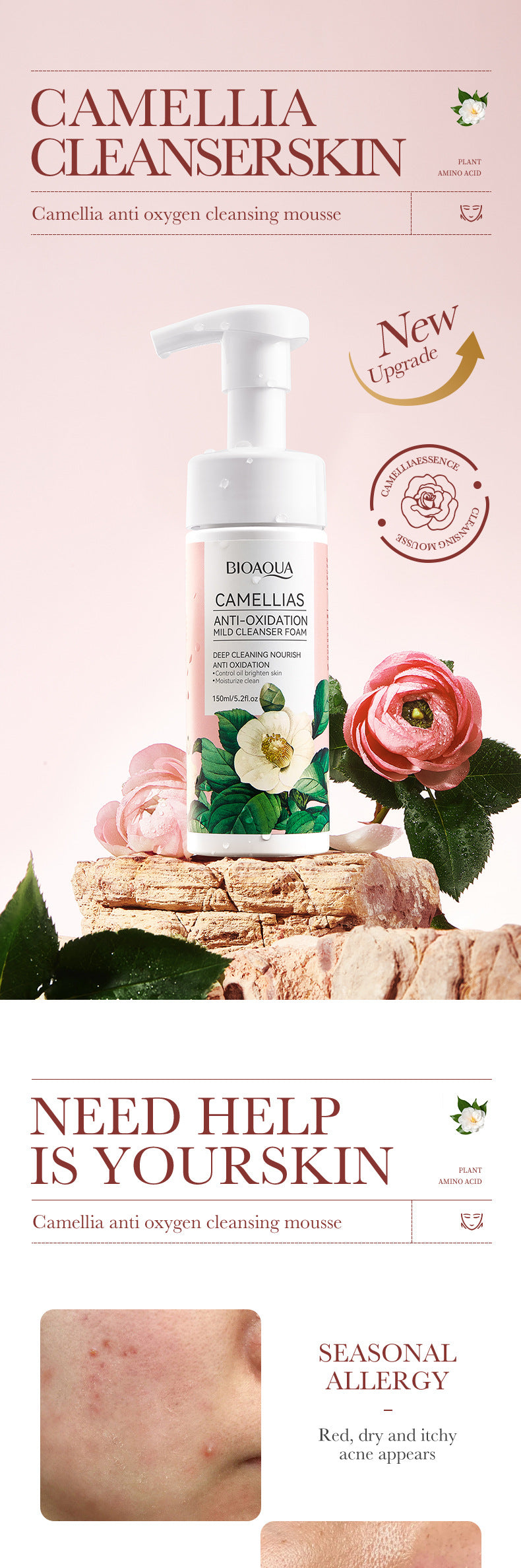 Camellia Cleansing Mousse BIOAOUA Deep Cleansing Facial Cleanser Cross-Border Wholesale
