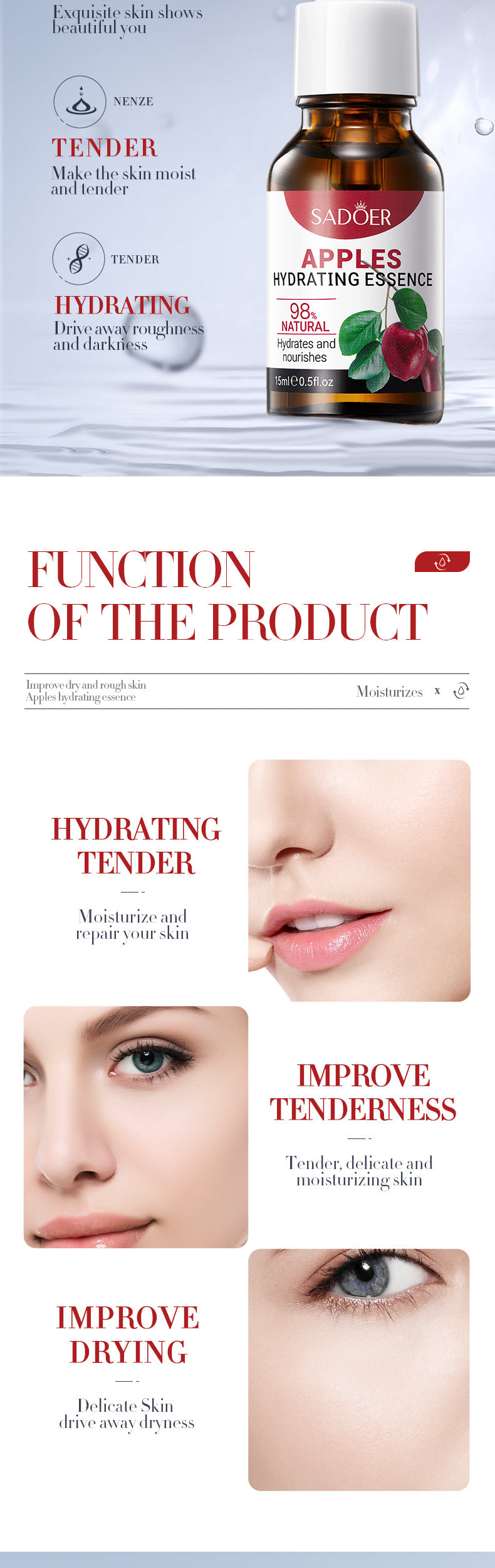 Cross-border Fruit Essence15ml Plant Avocado Moisturizing Apple Hydrating Nourishing Export Manufacturer Wholesale