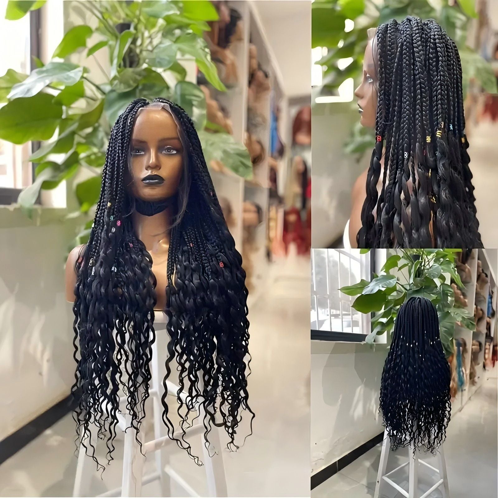 European and American Cross-Border Full Lace Three-Strand Braid Wig Synthetic Fiber Machine-Made Wig for Women Long Curly Hair