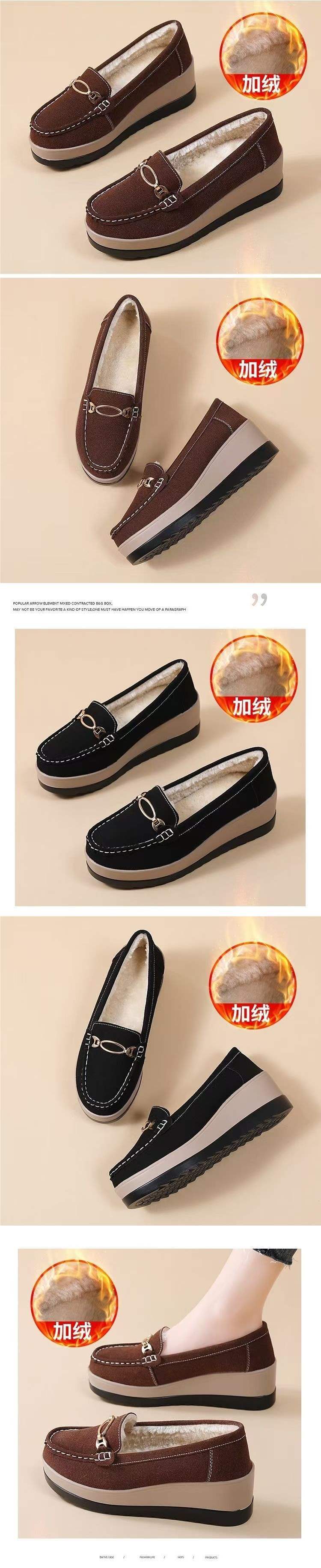 Winter Fleece-Lined Warm Cotton Shoes for Women, Soft Sole Wedge Thick Sole Platform Shoes, Slip-On Mom Shoes