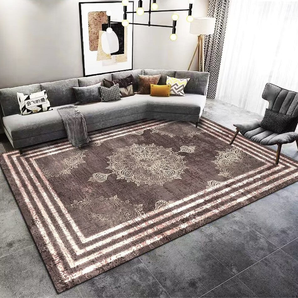 Living Room Carpet Stain Resistant Easy Care Crystal Velvet Carpet Home Sofa Coffee Table Rug Bedroom Wear-Resistant Non-Slip Mat