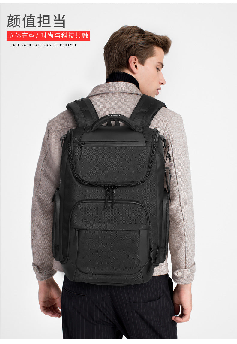 OZUKO Business Backpack Men's Commuting Large Capacity Computer Bag Travel Backpack High-end Waterproof School Bag