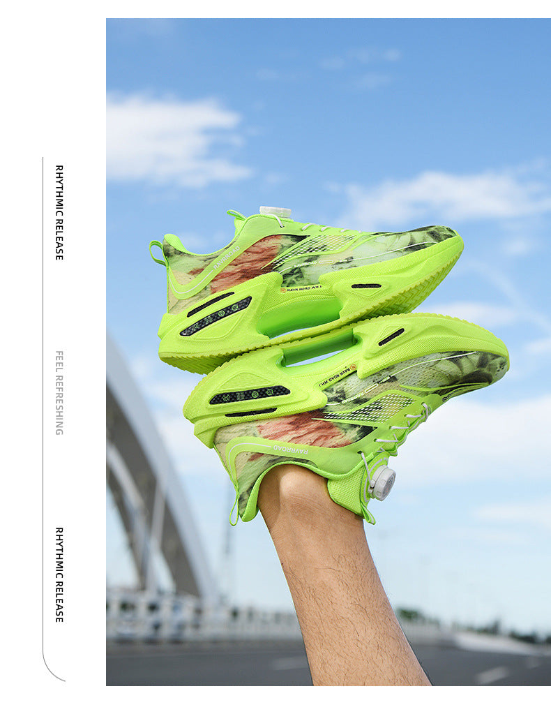 DAJUEYING Real Explosion Protection Carbon Plate High Elastic Cushioning Running Shoes Men and Women Knob Buckle Racing Mesh Breathable Sports Shoes