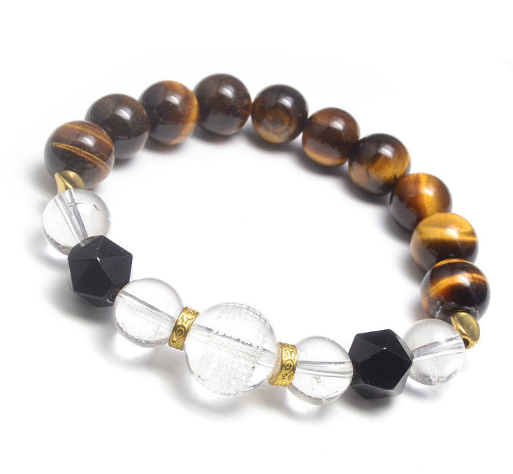 Blue Tiger Eye Stone Bracelet Single Circle Natural Stone Beaded Bracelet Volcanic Stone White Pine Chicken Wing Wood Long Bracelet