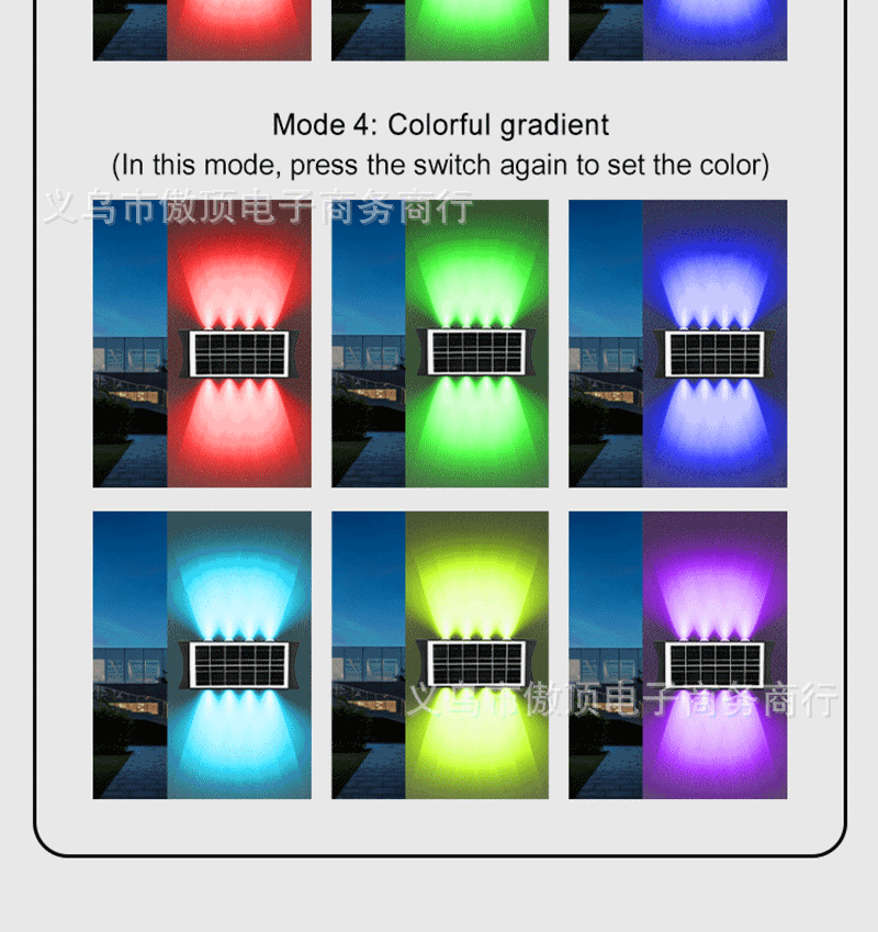 Solar wall light outdoor wall washer light with up and down illumination RGB Courtyard Decoration Waterproof Landscape Light LED Spotlight