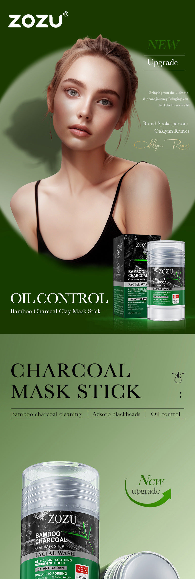 Bamboo Charcoal Solid Mask40g ZOZU Clean pores refreshing portable clay mask stick cross-border wholesale