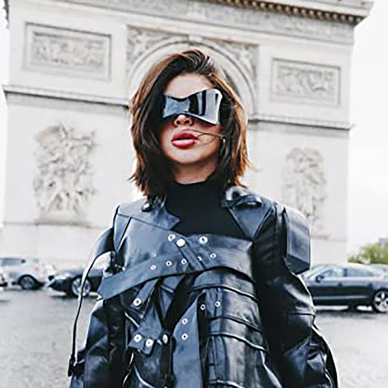 European and American Large Frame Sunglasses for Women, Trendy UV Protection Glasses with a High-End Feel Y2K Millennium Frameless Cycling Sunglasses for Men