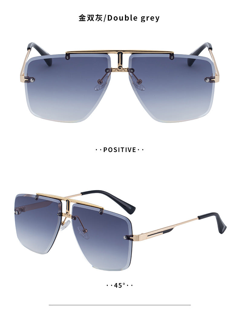 Frameless Sunglasses Men's High-end European and American Fashion New Trendy Glasses Women's Square Frame Sunshade Sunscreen Sunglasses