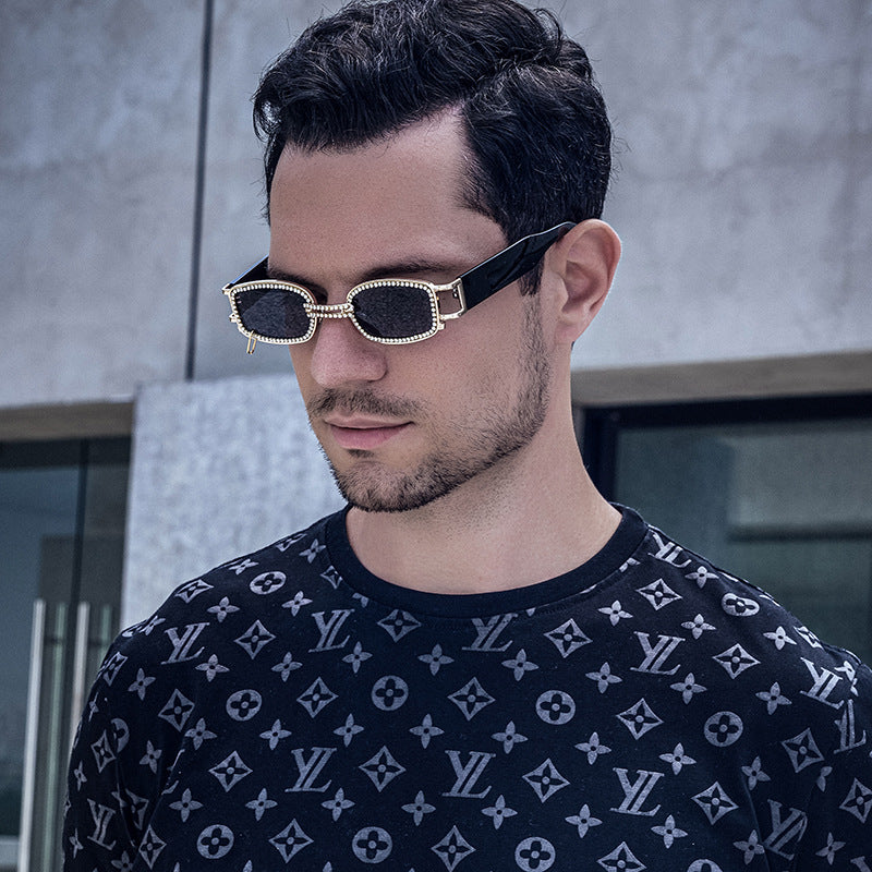 Korean Style gm Big Brand Same Style Sunglasses for Women Small Frame Hanging Ring Sunglasses for Men ins Diamond-encrusted Sunscreen Internet Celebrity Sunglasses