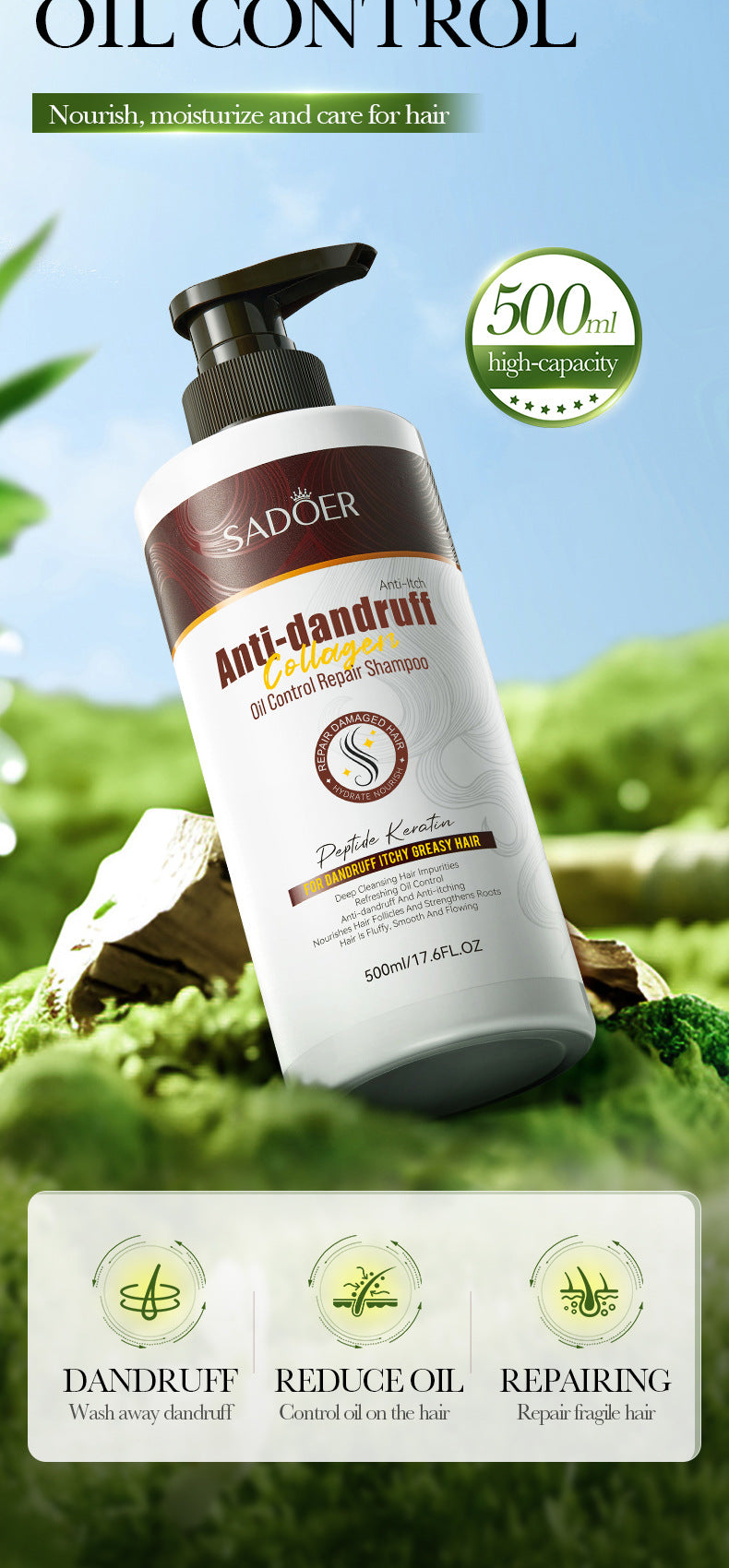Collagen Anti-Dandruff Oil Control Shampoo SADOER Repair and Clean Shampoo Wholesale