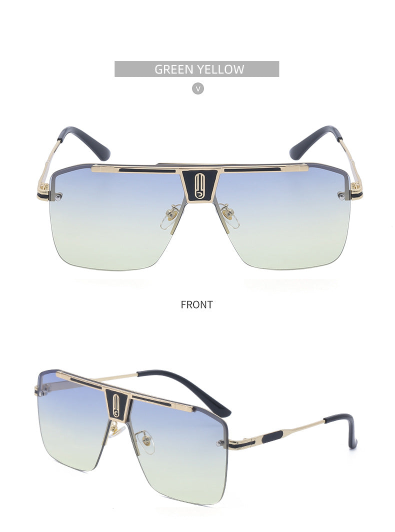 New Large Frame Sunglasses Men's Trendy Cool Fashion Street Style Square Frame Sunglasses Retro Rimless Glasses sunglasses