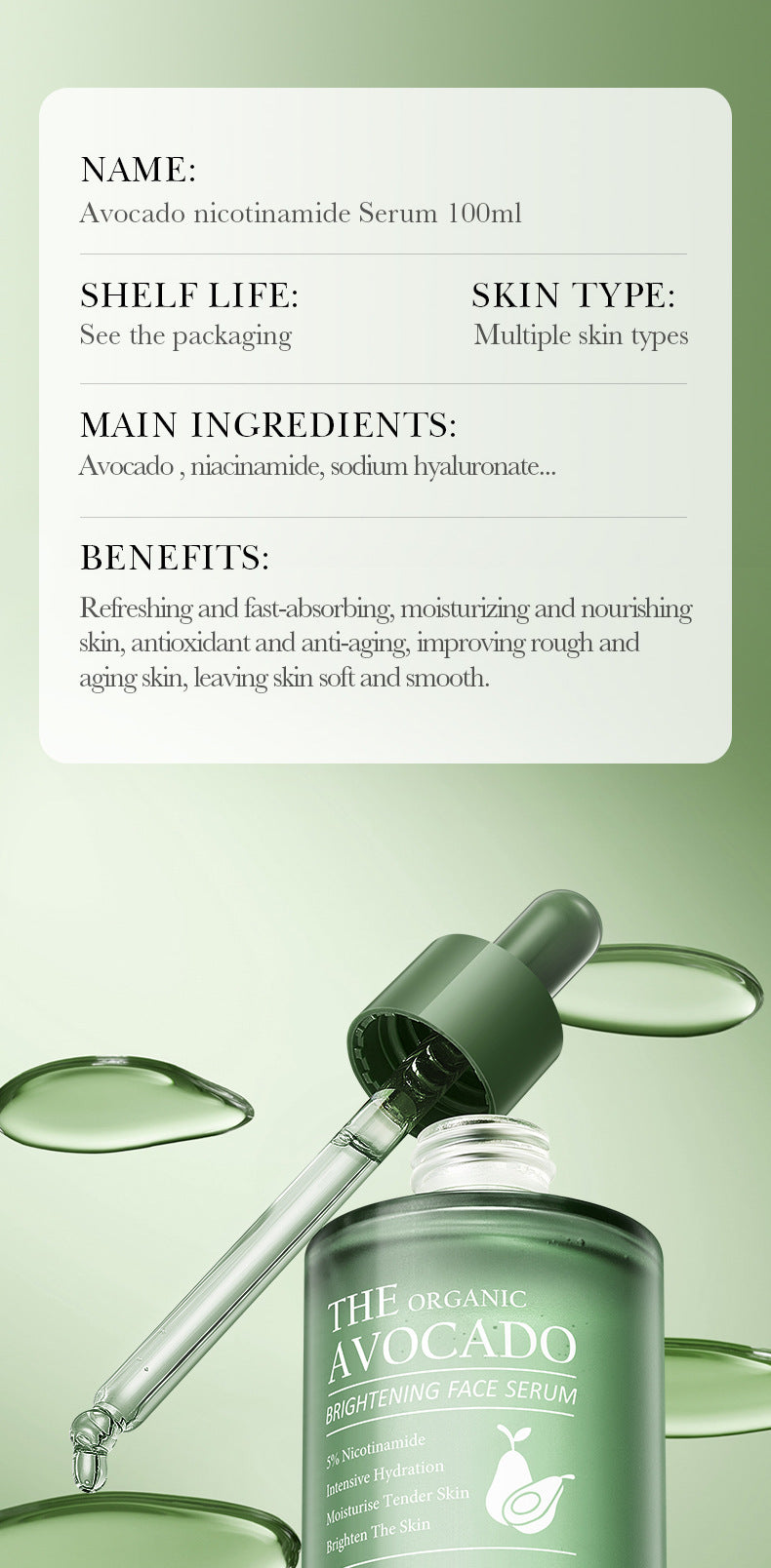 Avocado Niacinamide Brightening Essence SADOER Moisturizing Essence Cross-Border Wholesale