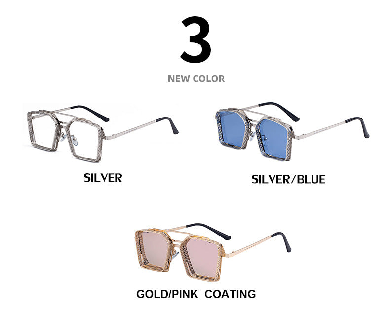 Vintage Steampunk Sunglasses for Men Metal Hollow Square Frame Sunglasses Men's Trendy Glasses sunglasses