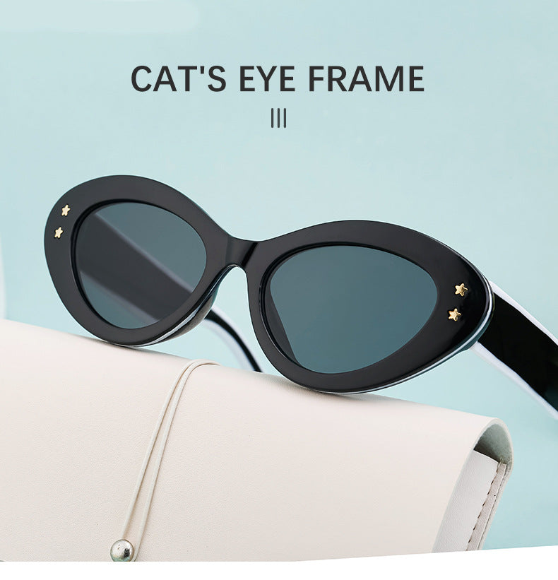 New Wide Mirror Leg Cat Eye Sunglasses for Women, European and American Fashion, High-End Feel Sunglasses sunglasses