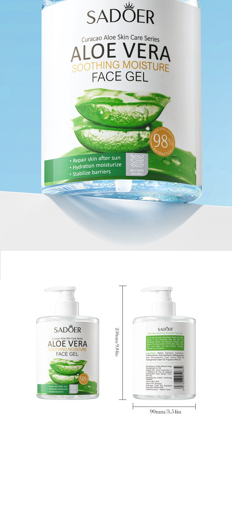 Aloe Vera Gel Aloe Vera Gel300g Large Capacity Hydrating Moisturizing Nourishing Cross-Border Foreign Trade Live Wholesale