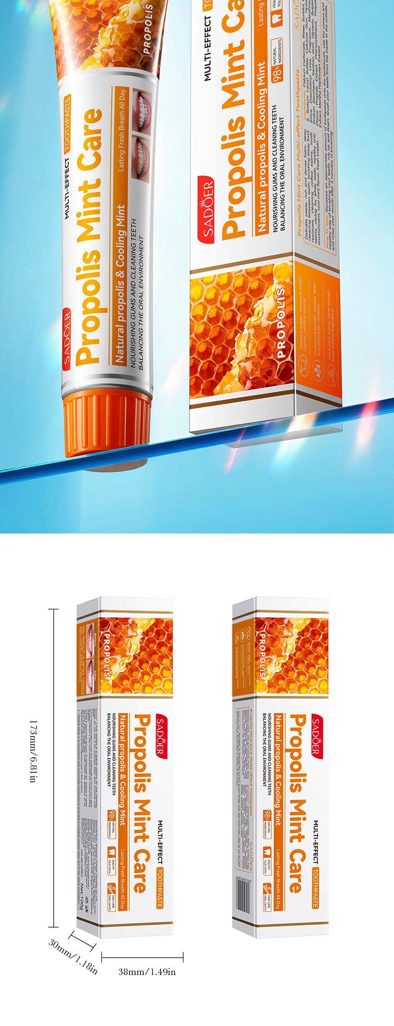 Full English Mint Toothpaste100gSADOER Propolis Sea Salt Ginger Cleans Tartar Strengthens Teeth  Wholesale