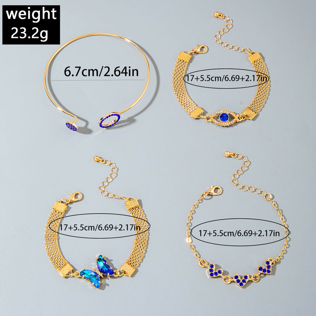 European and American Jewelry High-End Imitation Crystal Butterfly Bracelet Set Fashion Inlaid Diamond Heart Bracelet Wholesale