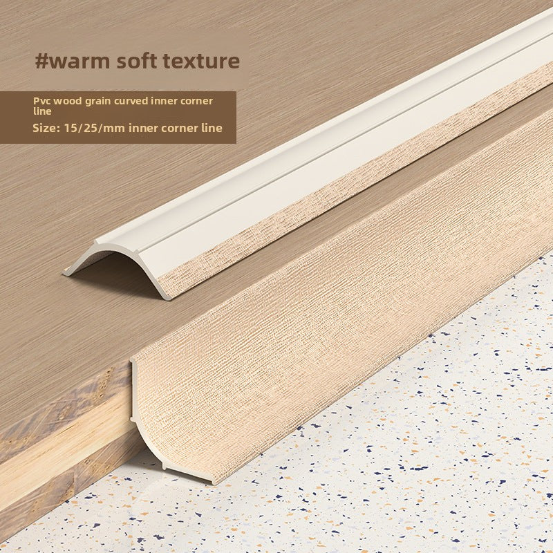 Warm soft texture pet wood grain curved inner corner line, size 19/25 mm, showcasing a smooth finish.