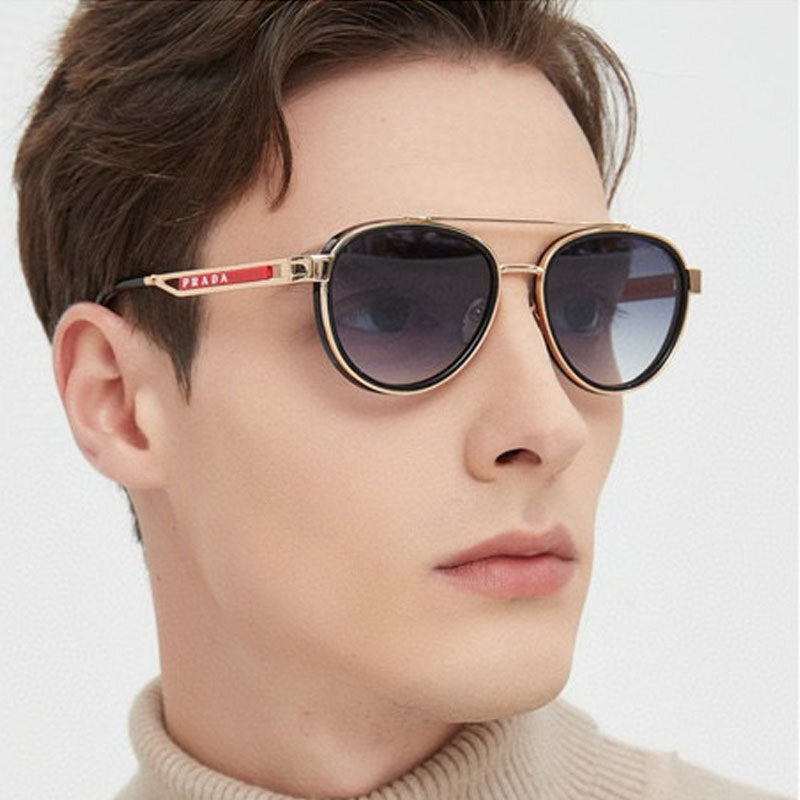 Vintage Oval Fashion Double Bridge Metal Sunglasses European and American Trendy Unisex Sunglasses Cool Sunglasses