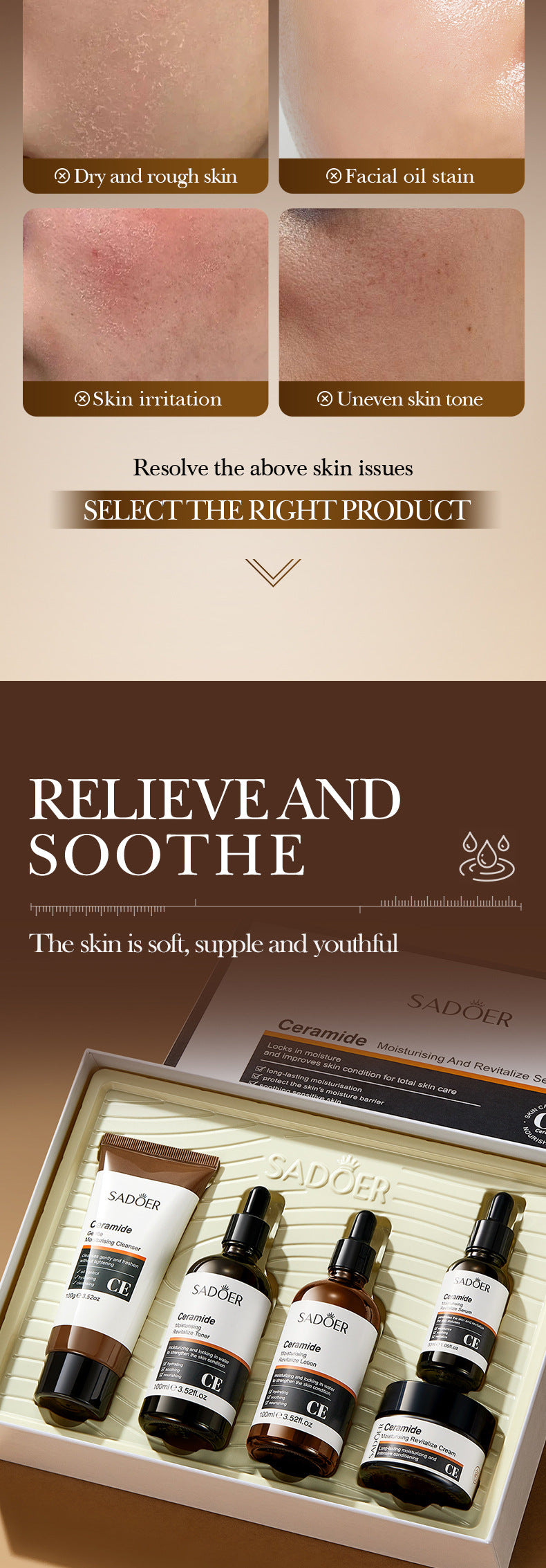 Ceramide Moisturizing and Brightening Set SADOER Moisturizing and Hydrating Set Box Cross-Border Wholesale